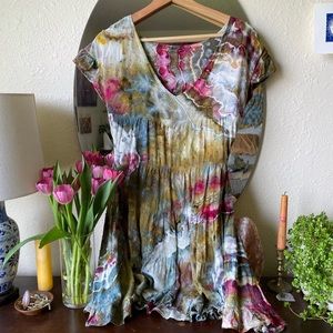 hand tie dyed odd cow mini dress size small